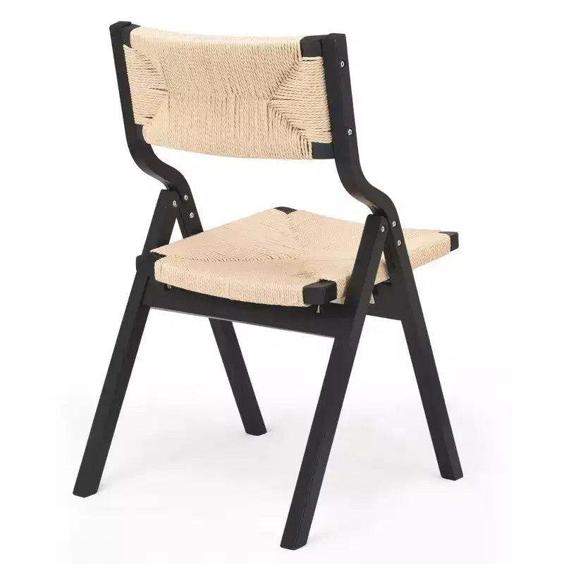 Wooden Dining Chairs, Folding Dining Chairs with Woven Seat and Webbing Back, Stackable Dining Chairs for Dining Room