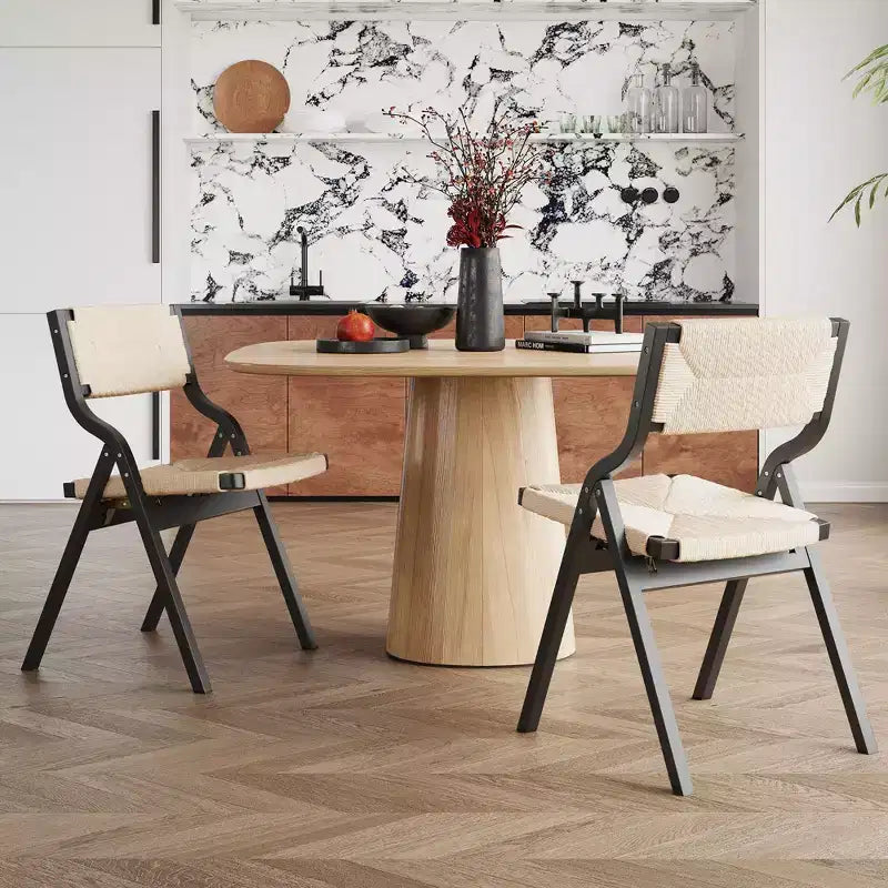 Wooden Dining Chairs, Folding Dining Chairs with Woven Seat and Webbing Back, Stackable Dining Chairs for Dining Room