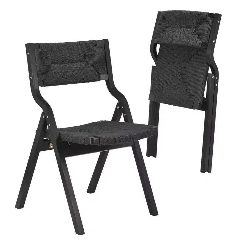 Wooden Dining Chairs, Folding Dining Chairs with Woven Seat and Webbing Back, Stackable Dining Chairs for Dining Room