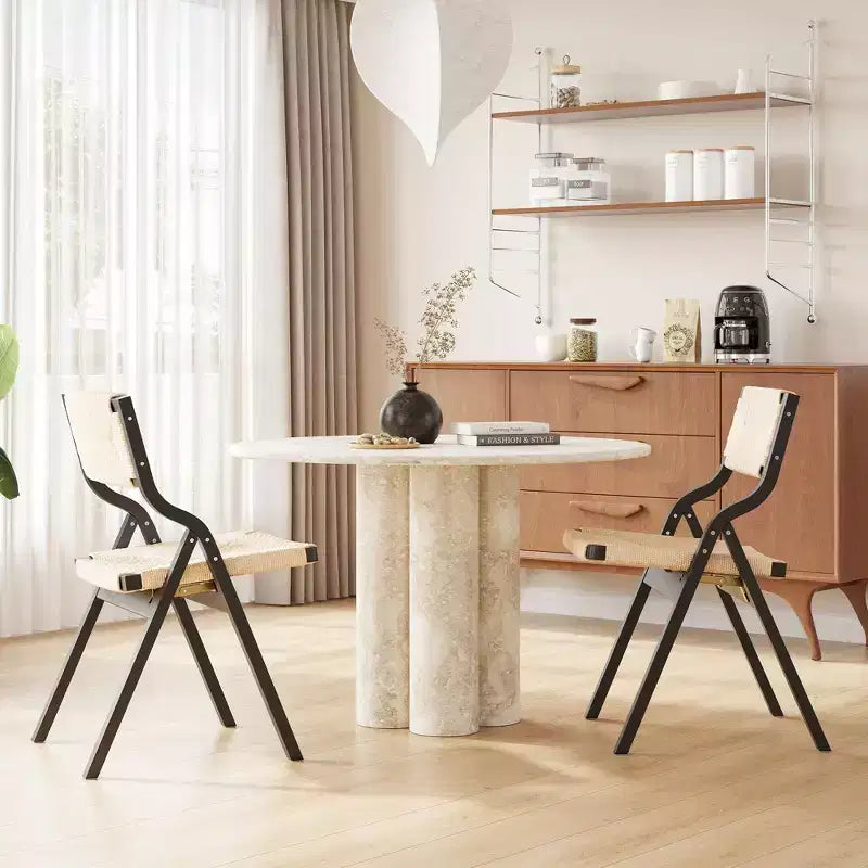 Wooden Dining Chairs, Folding Dining Chairs with Woven Seat and Webbing Back, Stackable Dining Chairs for Dining Room
