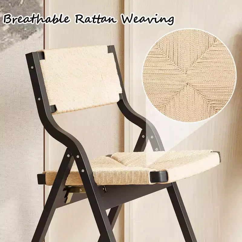 Wooden Dining Chairs, Folding Dining Chairs with Woven Seat and Webbing Back, Stackable Dining Chairs for Dining Room