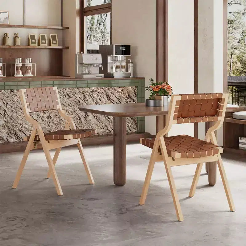 Wooden Dining Chairs, Folding Dining Chairs with Woven Seat and Webbing Back, Stackable Dining Chairs for Dining Room