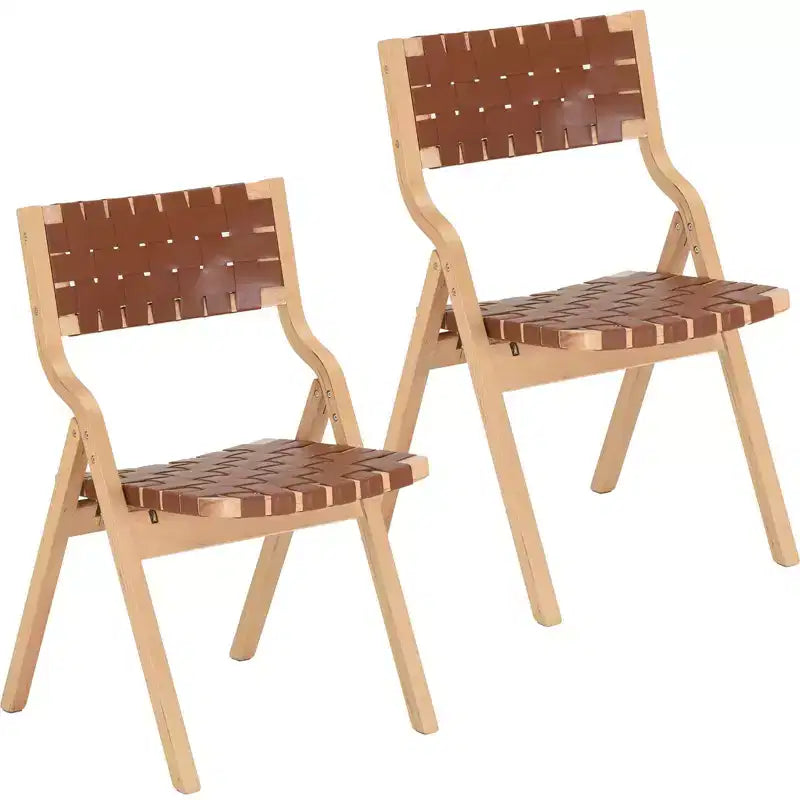 Wooden Dining Chairs, Folding Dining Chairs with Woven Seat and Webbing Back, Stackable Dining Chairs for Dining Room