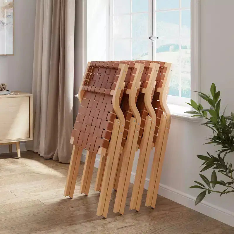 Wooden Dining Chairs, Folding Dining Chairs with Woven Seat and Webbing Back, Stackable Dining Chairs for Dining Room