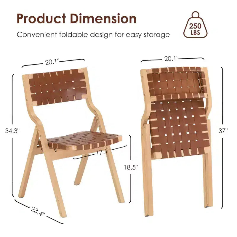Wooden Dining Chairs, Folding Dining Chairs with Woven Seat and Webbing Back, Stackable Dining Chairs for Dining Room