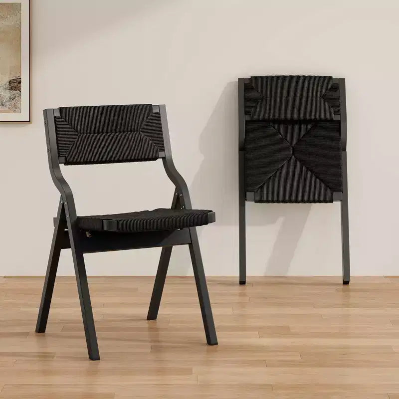Wooden Dining Chairs, Folding Dining Chairs with Woven Seat and Webbing Back, Stackable Dining Chairs for Dining Room