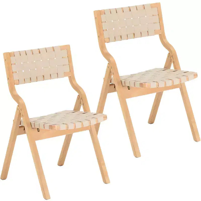 Wooden Dining Chairs, Folding Dining Chairs with Woven Seat and Webbing Back, Stackable Dining Chairs for Dining Room