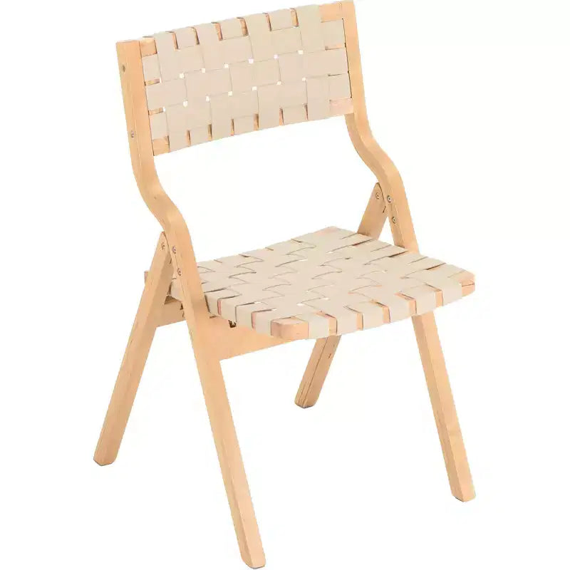 Wooden Dining Chairs, Folding Dining Chairs with Woven Seat and Webbing Back, Stackable Dining Chairs for Dining Room