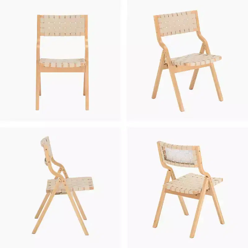 Wooden Dining Chairs, Folding Dining Chairs with Woven Seat and Webbing Back, Stackable Dining Chairs for Dining Room
