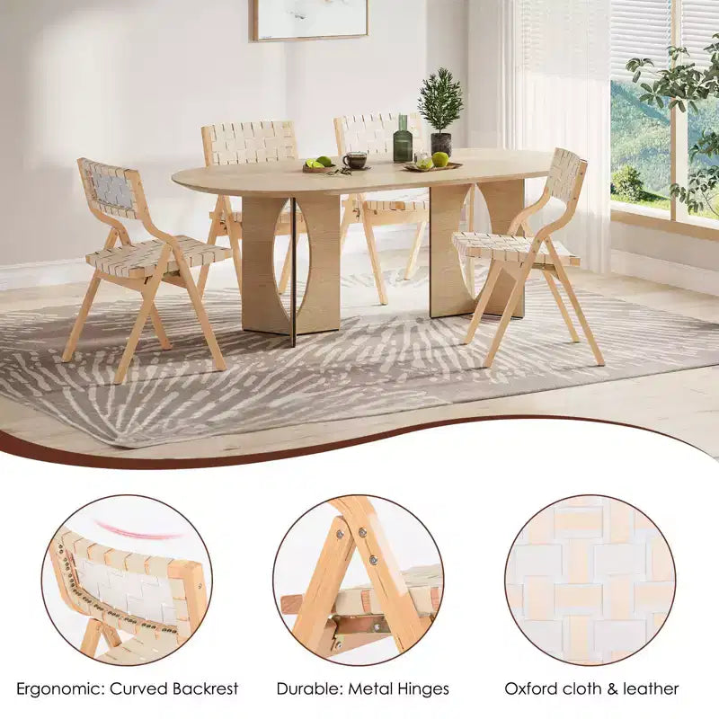 Wooden Dining Chairs, Folding Dining Chairs with Woven Seat and Webbing Back, Stackable Dining Chairs for Dining Room
