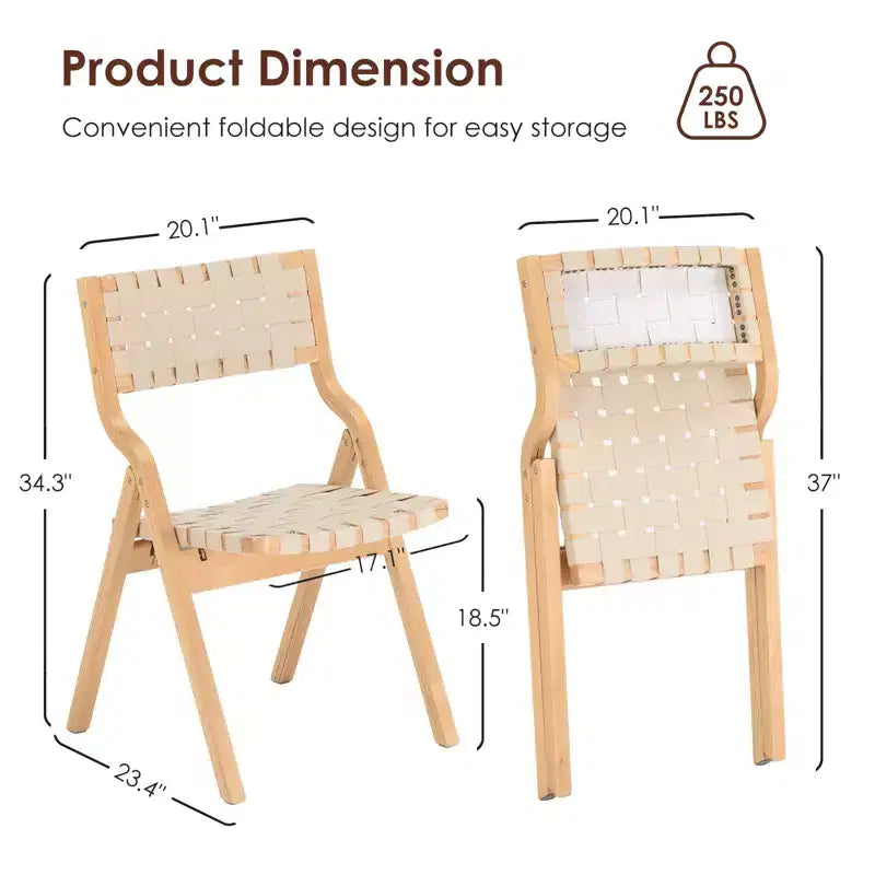 Wooden Dining Chairs, Folding Dining Chairs with Woven Seat and Webbing Back, Stackable Dining Chairs for Dining Room
