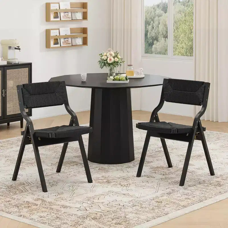 Wooden Dining Chairs, Folding Dining Chairs with Woven Seat and Webbing Back, Stackable Dining Chairs for Dining Room