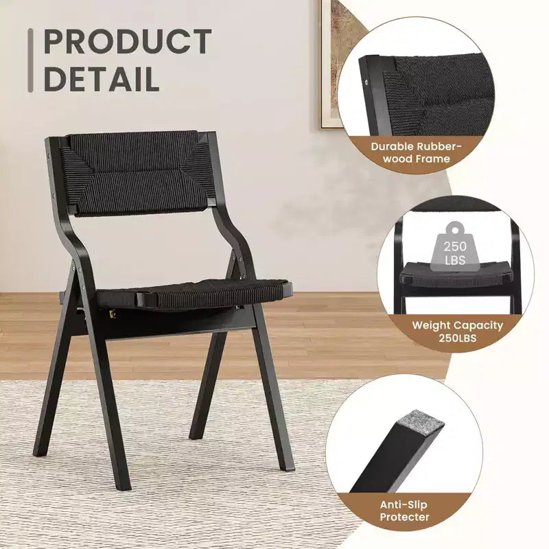 Wooden Dining Chairs, Folding Dining Chairs with Woven Seat and Webbing Back, Stackable Dining Chairs for Dining Room