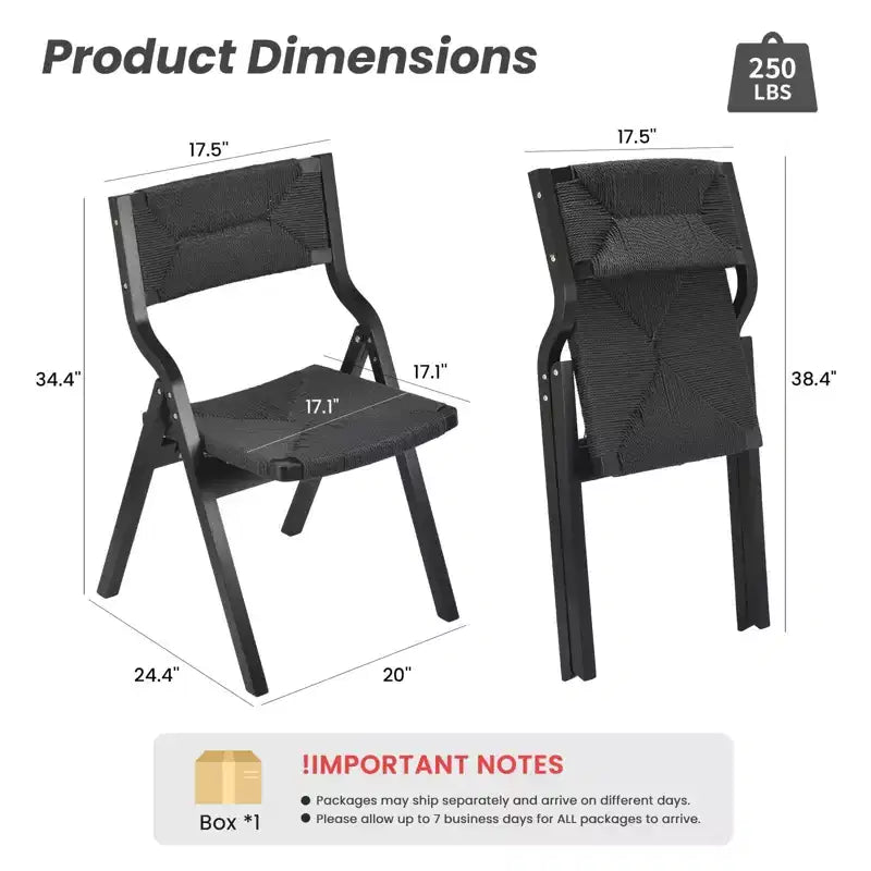 Wooden Dining Chairs, Folding Dining Chairs with Woven Seat and Webbing Back, Stackable Dining Chairs for Dining Room