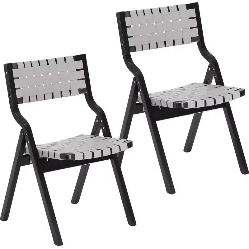 Wooden Dining Chairs, Folding Dining Chairs with Woven Seat and Webbing Back, Stackable Dining Chairs for Dining Room