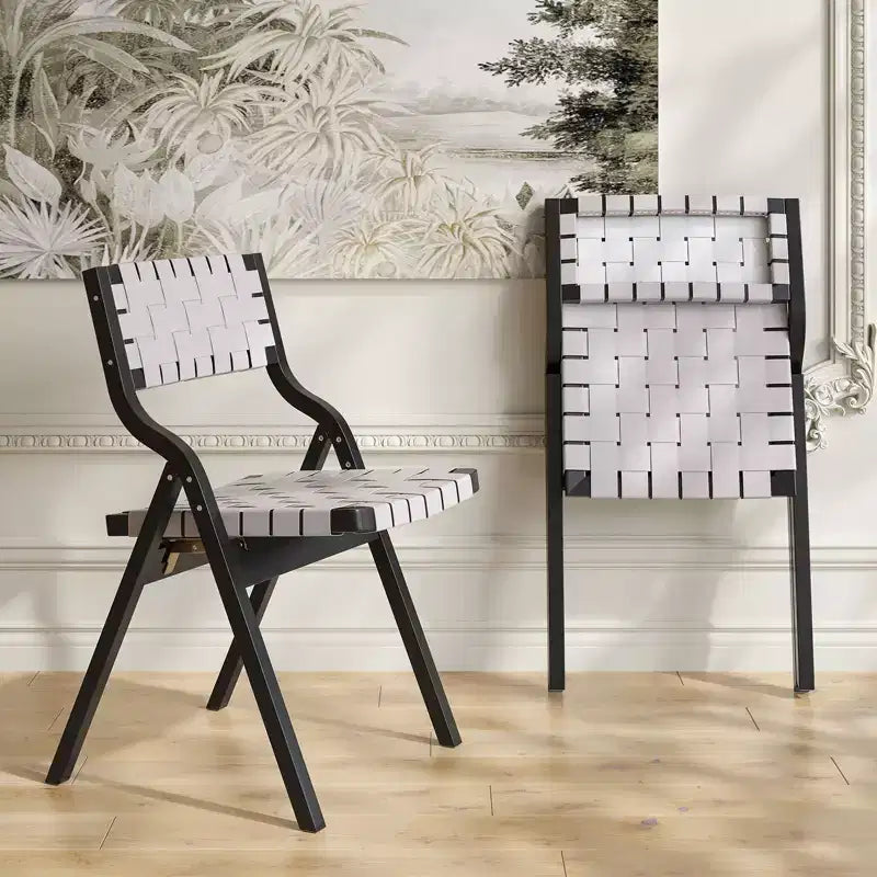 Wooden Dining Chairs, Folding Dining Chairs with Woven Seat and Webbing Back, Stackable Dining Chairs for Dining Room