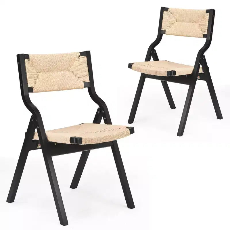Wooden Dining Chairs, Folding Dining Chairs with Woven Seat and Webbing Back, Stackable Dining Chairs for Dining Room