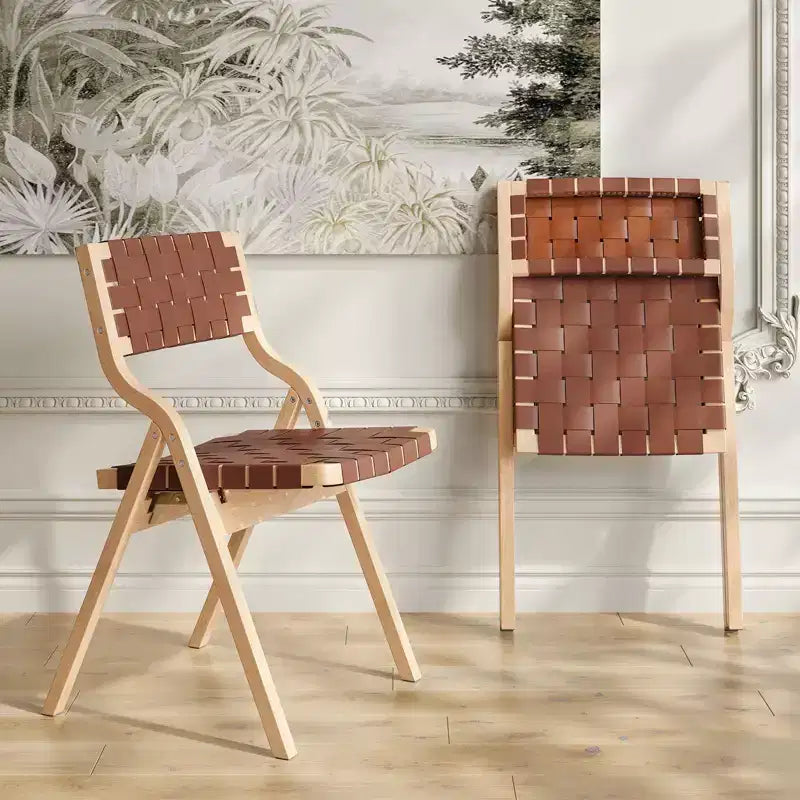Wooden Dining Chairs, Folding Dining Chairs with Woven Seat and Webbing Back, Stackable Dining Chairs for Dining Room