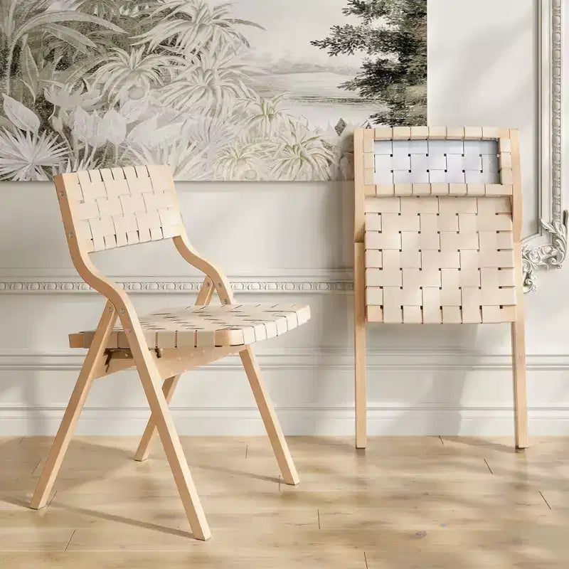 Wooden Dining Chairs, Folding Dining Chairs with Woven Seat and Webbing Back, Stackable Dining Chairs for Dining Room