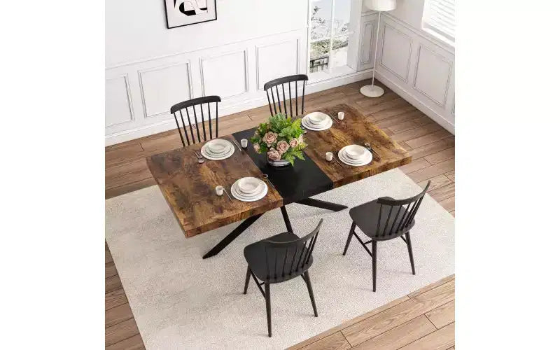 Storage Box Dining Table for 4-6,Expandable Kitchen Table with Cross Iron Foot Base & Relief Plate,Wooden Table for Office,Living Room