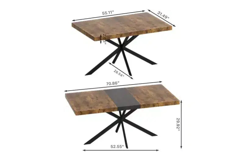 Storage Box Dining Table for 4-6,Expandable Kitchen Table with Cross Iron Foot Base & Relief Plate,Wooden Table for Office,Living Room