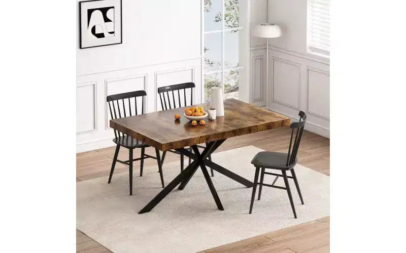 Storage Box Dining Table for 4-6,Expandable Kitchen Table with Cross Iron Foot Base & Relief Plate,Wooden Table for Office,Living Room