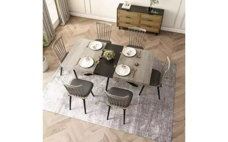 Storage Box Dining Table for 4-6,Expandable Kitchen Table with Cross Iron Foot Base & Relief Plate,Wooden Table for Office,Living Room