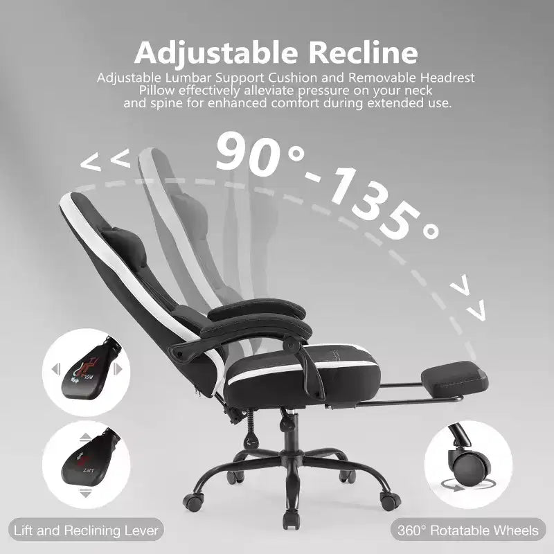 Ergonomic Office Chair with Padding Armrest, Gaming Chair with Lumbar Support, Swivel Rolling Chair with Wheels for Home, Office