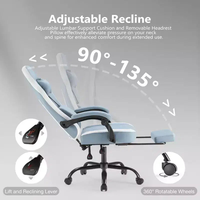 Ergonomic Office Chair with Padding Armrest, Gaming Chair with Lumbar Support, Swivel Rolling Chair with Wheels for Home, Office