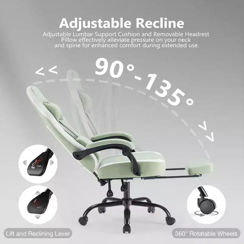 Ergonomic Office Chair with Padding Armrest, Gaming Chair with Lumbar Support, Swivel Rolling Chair with Wheels for Home, Office
