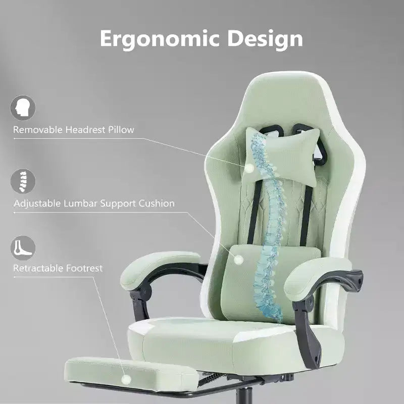 Ergonomic Office Chair with Padding Armrest, Gaming Chair with Lumbar Support, Swivel Rolling Chair with Wheels for Home, Office