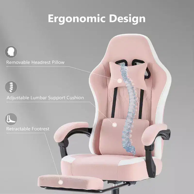 Ergonomic Office Chair with Padding Armrest, Gaming Chair with Lumbar Support, Swivel Rolling Chair with Wheels for Home, Office