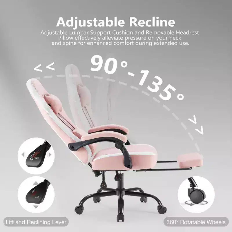Ergonomic Office Chair with Padding Armrest, Gaming Chair with Lumbar Support, Swivel Rolling Chair with Wheels for Home, Office