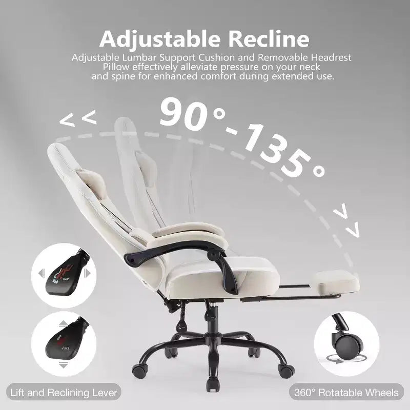 Ergonomic Office Chair with Padding Armrest, Gaming Chair with Lumbar Support, Swivel Rolling Chair with Wheels for Home, Office