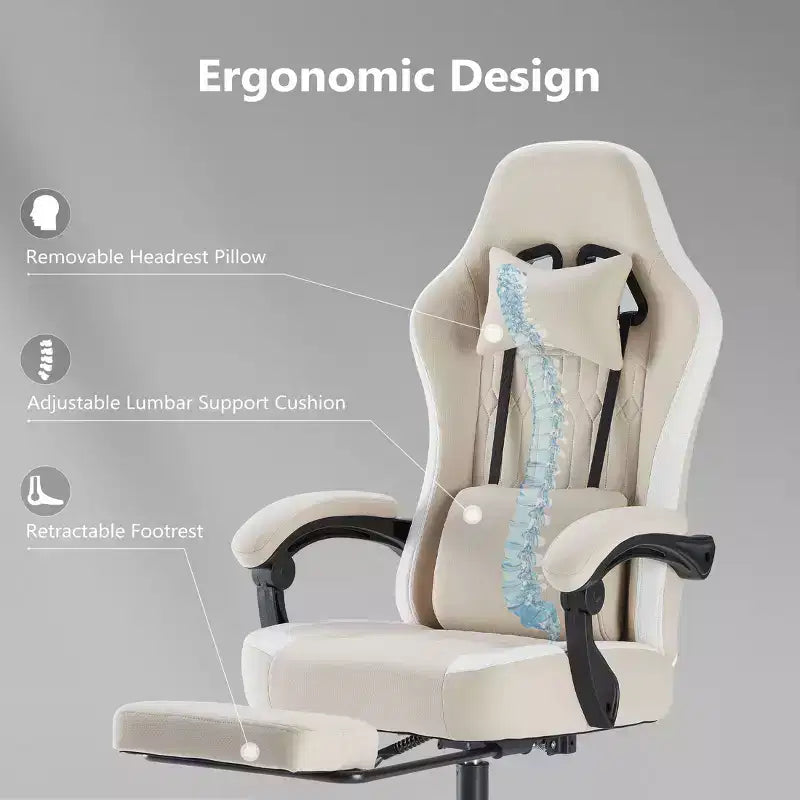 Ergonomic Office Chair with Padding Armrest, Gaming Chair with Lumbar Support, Swivel Rolling Chair with Wheels for Home, Office