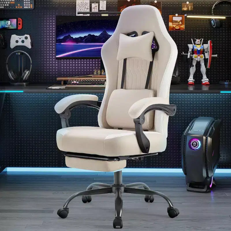Ergonomic Office Chair with Padding Armrest, Gaming Chair with Lumbar Support, Swivel Rolling Chair with Wheels for Home, Office