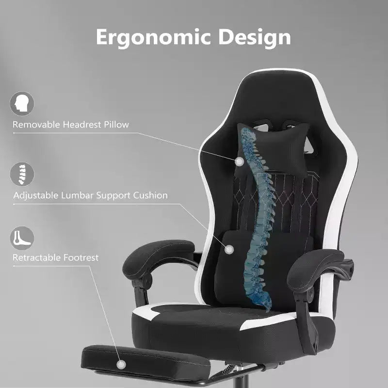 Ergonomic Office Chair with Padding Armrest, Gaming Chair with Lumbar Support, Swivel Rolling Chair with Wheels for Home, Office