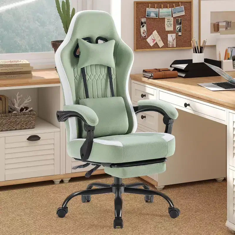 Ergonomic Office Chair with Padding Armrest, Gaming Chair with Lumbar Support, Swivel Rolling Chair with Wheels for Home, Office