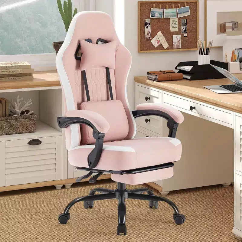 Ergonomic Office Chair with Padding Armrest, Gaming Chair with Lumbar Support, Swivel Rolling Chair with Wheels for Home, Office