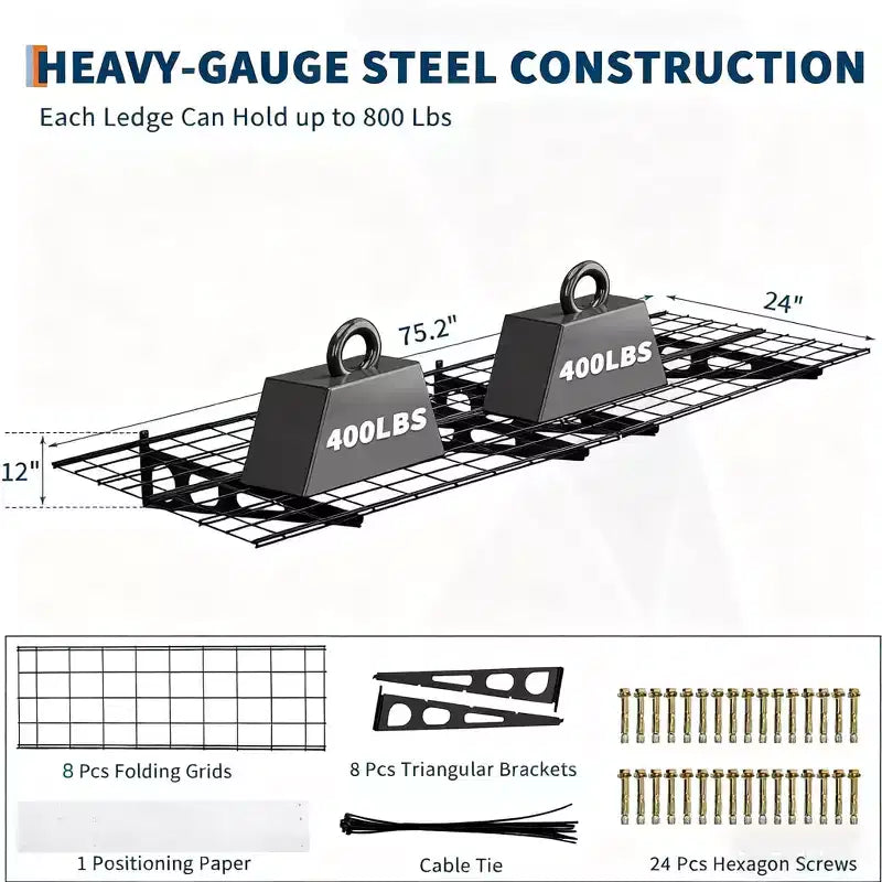 2-Pack 2x6 ft Wall-Mounted Garage Storage Shelves - Heavy Duty 1600 LB Capacity Shelving Units for Workshop Organization