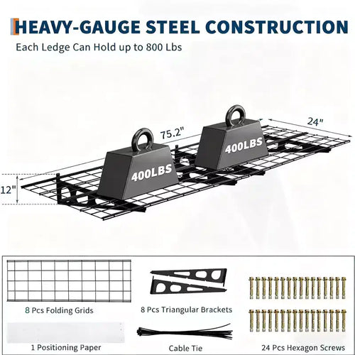 2-Pack 2x6 ft Wall-Mounted Garage Storage Shelves - Heavy Duty 1600 LB Capacity Shelving Units for Workshop Organization
