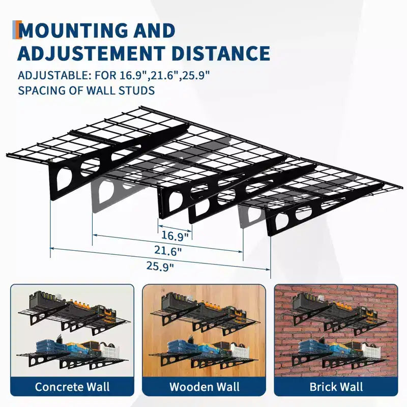 2-Pack 2x6 ft Wall-Mounted Garage Storage Shelves - Heavy Duty 1600 LB Capacity Shelving Units for Workshop Organization