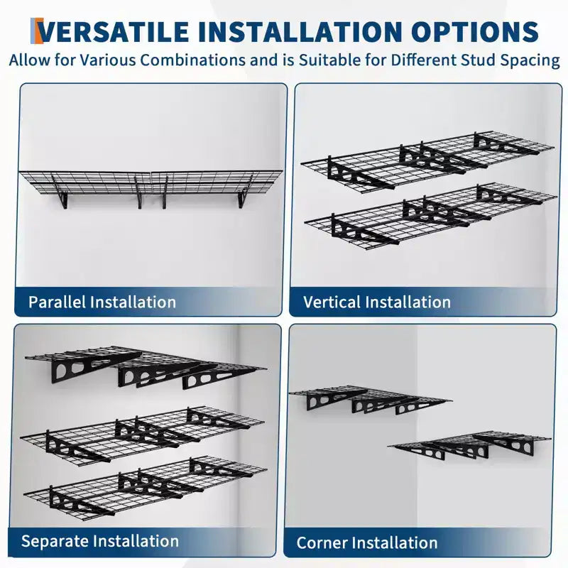 2-Pack 2x6 ft Wall-Mounted Garage Storage Shelves - Heavy Duty 1600 LB Capacity Shelving Units for Workshop Organization
