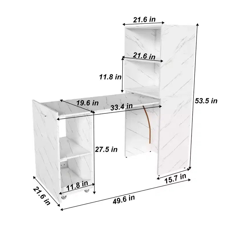 Stretchable Writing Desk,Foldable Home Office Desk with Storage Shelves and Wheels,Mobile Workstation for Small Apartments,Offices