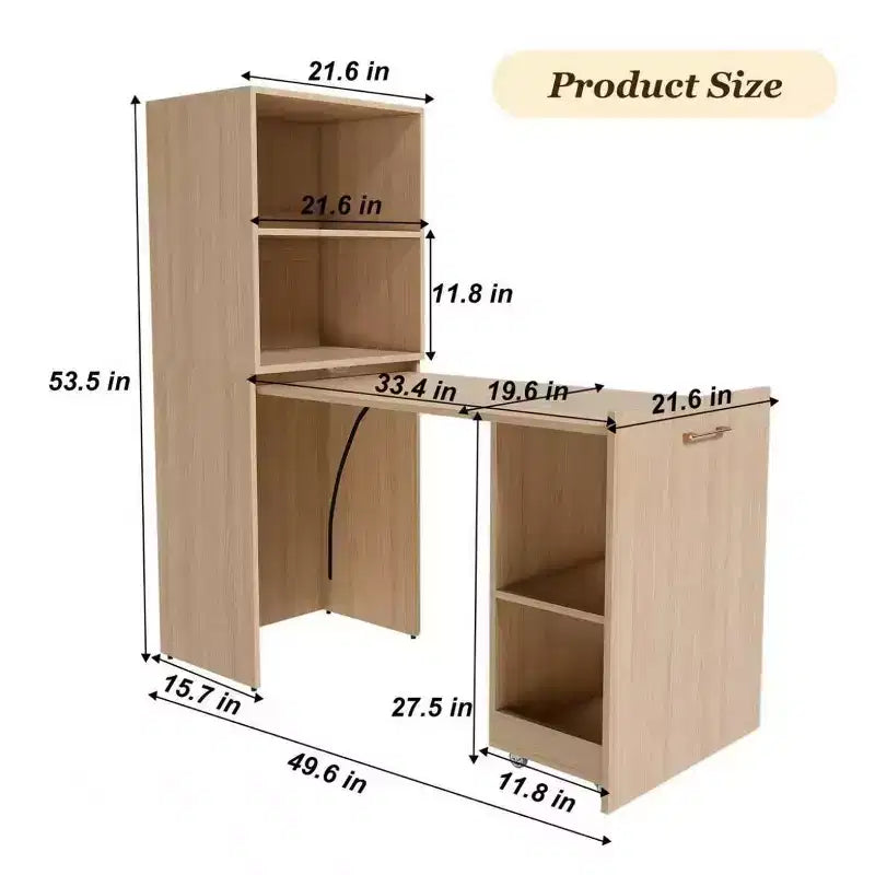 Stretchable Writing Desk,Foldable Home Office Desk with Storage Shelves and Wheels,Mobile Workstation for Small Apartments,Offices