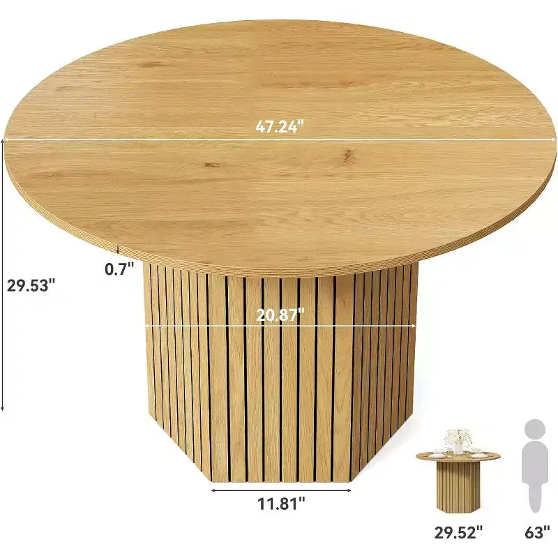 Round Wood Dining Table, 47-Inch Small Dining Table for 4, Modern Circle Kitchen Table with Wood Strip Base for Kitchen Living Room, Walnut