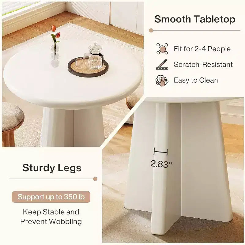 31.5-Inch Round Dining Table for 2-4, Small Kitchen Table with Sturdy Base for Dining Room, Kitchen, Living Room, White