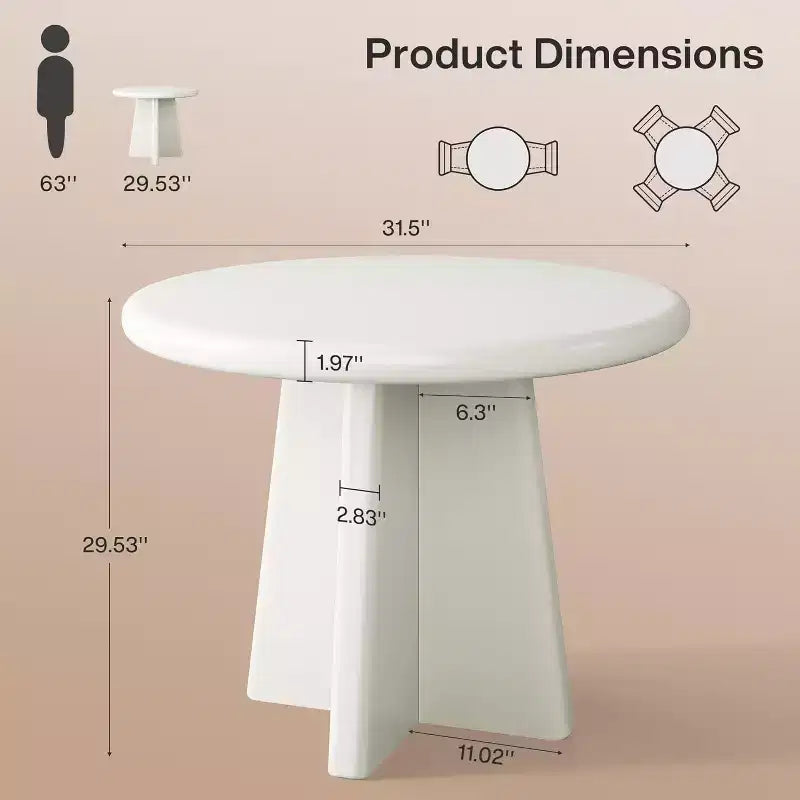 31.5-Inch Round Dining Table for 2-4, Small Kitchen Table with Sturdy Base for Dining Room, Kitchen, Living Room, White