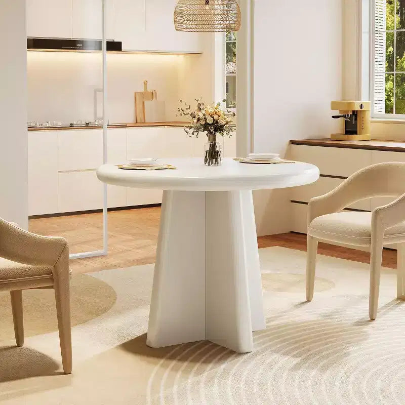 31.5-Inch Round Dining Table for 2-4, Small Kitchen Table with Sturdy Base for Dining Room, Kitchen, Living Room, White