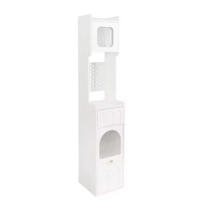 71 Tall Narrow Storage Cabinet - White Particle Board+MDF, 1 Door & 2 Drawers, Kitchen Use